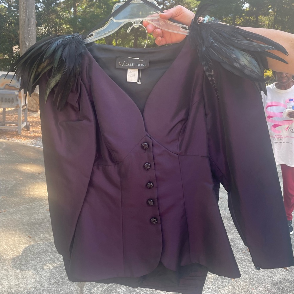 Purple Feather-Shoulder Blazer (Vintage)